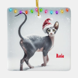 Ornamento De Cerâmica Cinza e Sphynx Branco Natal