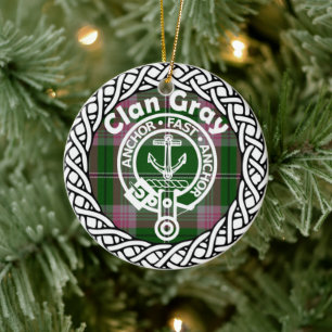 Ornamento De Cerâmica Cinza escocesa Tartan e Crest