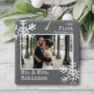 Ornamento De Cerâmica Cinza Escura 1rua Natal Sr. Foto Personalizada da