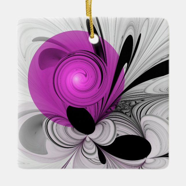 Ornamento De Cerâmica Cinza Negra abstrato com Fratura Magenta (Frente)