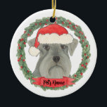 Ornamento De Cerâmica Cinza personalizada Silver Schnauzer<br><div class="desc">Faça a lista legal este ano com um ornamento personalizado do seu doce schnauzer de cinza prateada!</div>