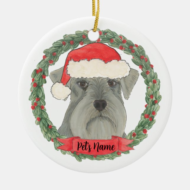 Ornamento De Cerâmica Cinza personalizada Silver Schnauzer (Frente)