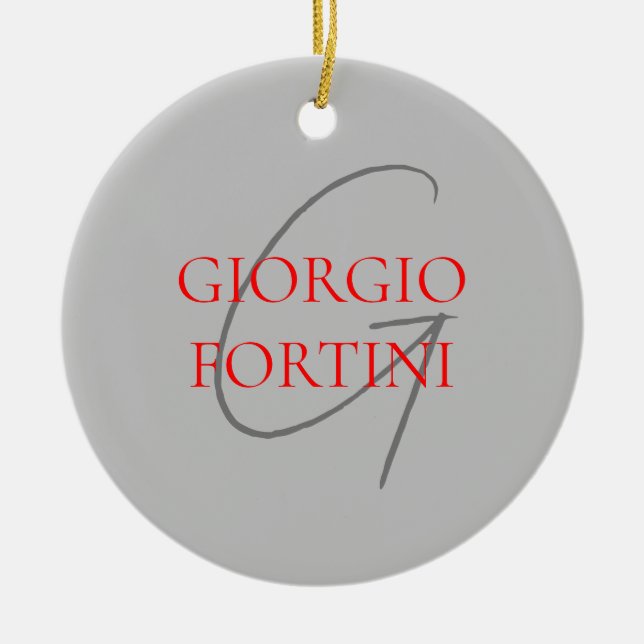 Ornamento De Cerâmica Cinza Vermelho Seu Nome Monograma Inicial Moderno (Frente)