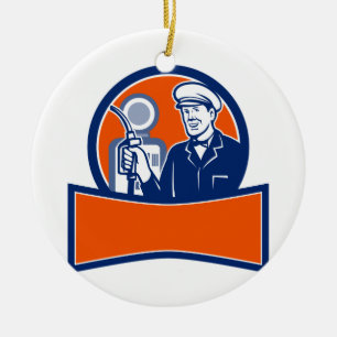 Ornamento De Cerâmica Círculo assistente do posto de gasolina do vintag