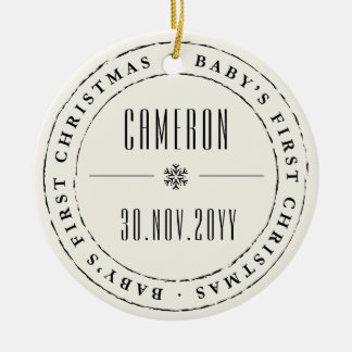 Ornamento De Cerâmica Círculo Clássico de Selo Espetado Primeiro Natal d