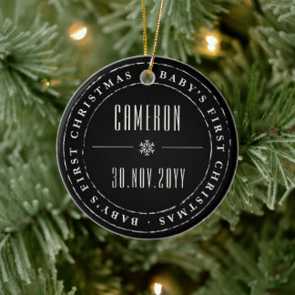 Ornamento De Cerâmica Círculo Clássico de Selo Espetado Primeiro Natal d