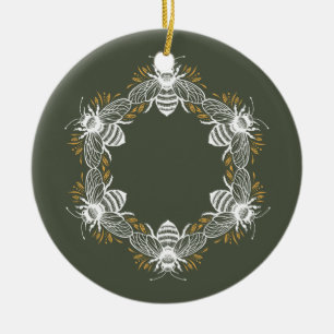 Ornamento De Cerâmica Círculo de Abelhas Verde-oliva