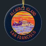 Ornamento De Cerâmica Circulo de Distressão da Ilha Alcatraz San Francis<br><div class="desc">Alcatraz Island vetor art design. Ilha Alcatraz ao anoitecer com um farol,  fortificação militar e prisão federal em São Francisco,  Califórnia.</div>