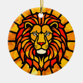 Ornamento De Cerâmica Círculo de Explosão Solar com Leão Majestoso em De