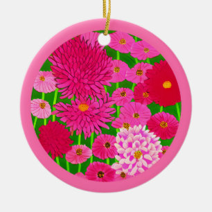 Ornamento De Cerâmica Círculo de Flores, Croquítemo Rosa Fuchsia