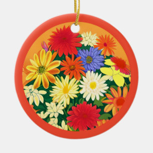 Ornamento De Cerâmica Círculo de Flores, Visitas Coloridas e Astras