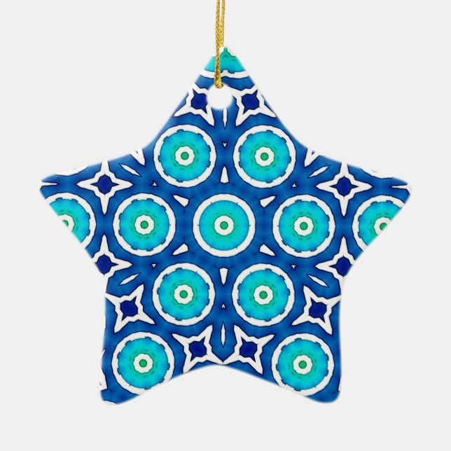Ornamento De Cerâmica Círculo de Natal Azul e Branco (Frente)