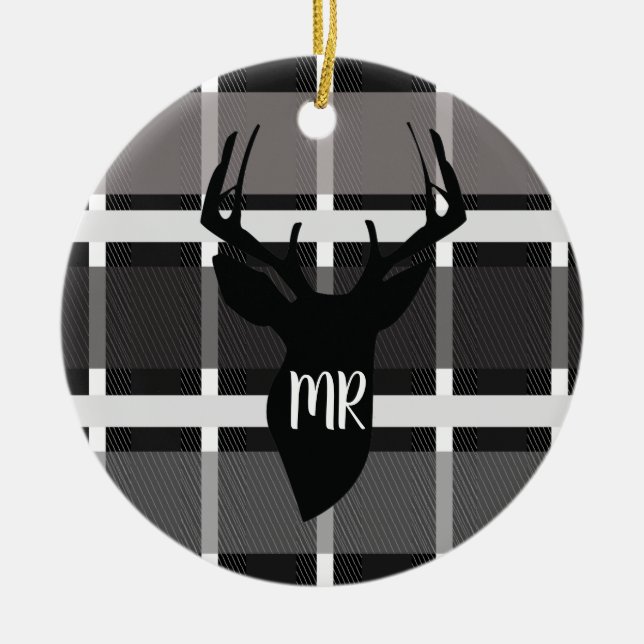 Ornamento De Cerâmica Círculo de Natal Presente do Monograma da Xadrez d (Frente)