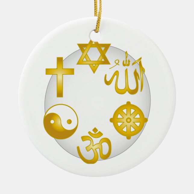 Ornamento De Cerâmica Círculo de símbolos religiosos dourados (Frente)