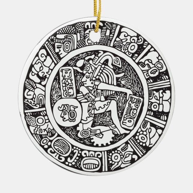 Ornamento De Cerâmica Círculo maia, hieróglifo mexicano (Maya) (Frente)