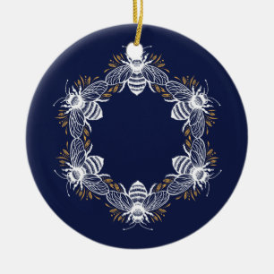 Ornamento De Cerâmica Círculo marinho de abelha azul