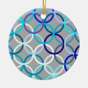 Ornamento De Cerâmica Círculos, cinza, azul e branco modernos do meio