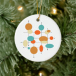 Ornamento De Cerâmica Círculos de Turquesa Laranja Natal de Meio século<br><div class="desc">Este fabuloso ornamento cerâmico estilizado do século médio apresenta círculos,  ovais e linhas - nas cores azul-turquesa,  laranja,  creme e preto. Adicione essa dica de diversão à sua árvore de Natal retrô!</div>