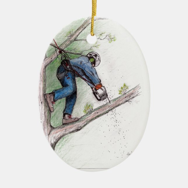 Ornamento De Cerâmica Cirurgião Árvore Arborista Lumberjack (Frente)