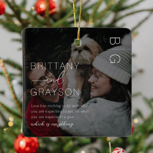 Ornamento De Cerâmica Citação de Foto de Casal Natal