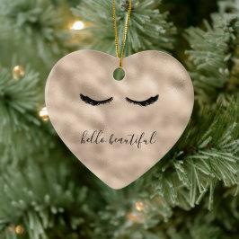 Ornamento De Cerâmica Citação Personalizada da Gam Dourada Girly Eyelash