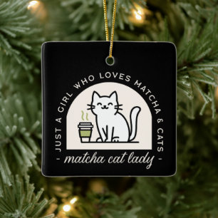 Ornamento De Cerâmica Citações engraçadas de amantes de Matcha e gatos e