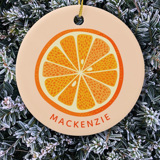 Ornamento De Cerâmica Citrus Orange Personalizado (Orange citrus personalized custom name Christmas ornament)