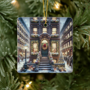 Ornamento De Cerâmica City Brownstone no Natal