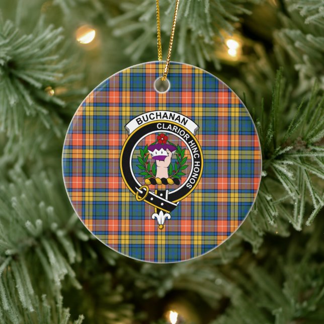 Ornamento De Cerâmica Clã Buchanan Antigo Tartan e Crest (Árvore)
