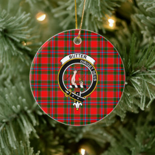 Ornamento De Cerâmica Clã Escocês Butter Check Tartan e Brasão