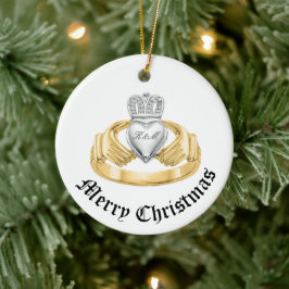 Ornamento De Cerâmica Claddagh Irlandês Personalizado - Nollaig Shona Du