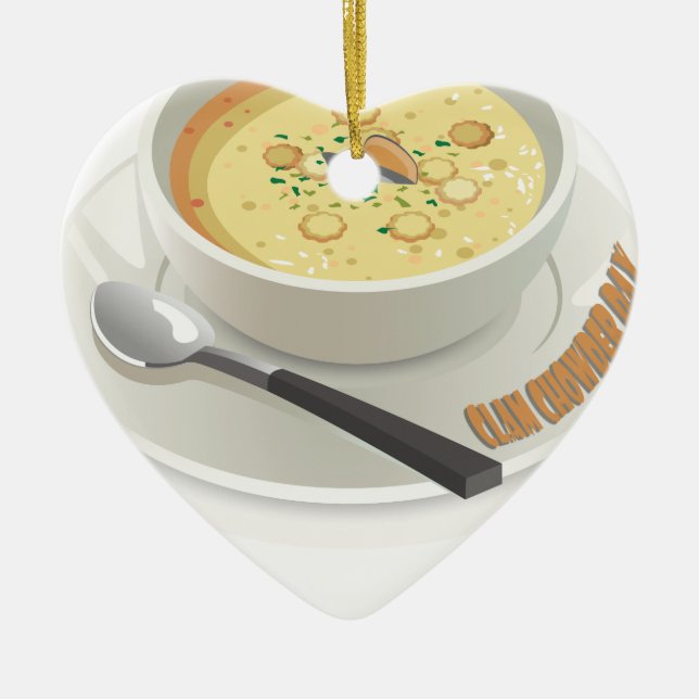 Ornamento De Cerâmica Clam Chowder Day - Dia de Apreciação (Frente)