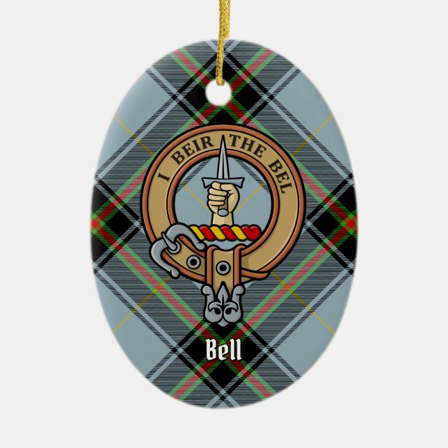 Ornamento De Cerâmica Clan Bell Crest sobre Tartan (Frente)