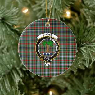 Ornamento De Cerâmica Clan Bisset Tartan e Crest escoceses