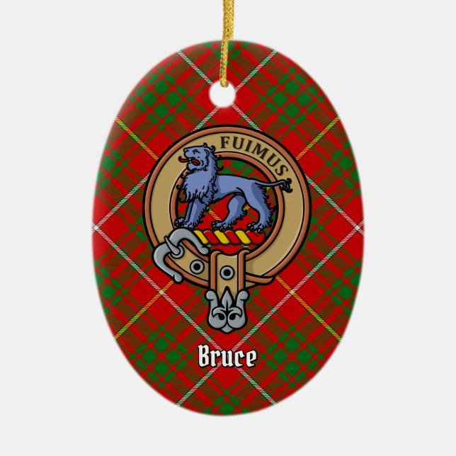 Ornamento De Cerâmica Clan Bruce Crest sobre Tartan (Frente)