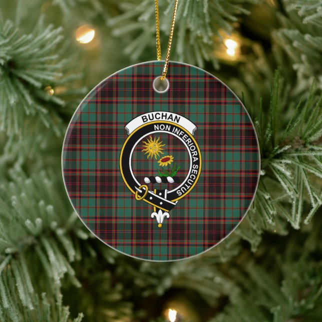 Ornamento De Cerâmica Clan Buchan Antigo Tartan e Crest (Árvore)