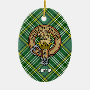 Ornamento De Cerâmica Clan Currie Lion Crest sobre Tartan