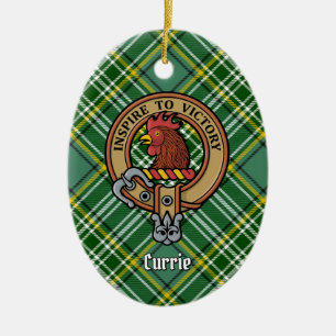 Ornamento De Cerâmica Clan Currie Rooster Crest sobre Tartan