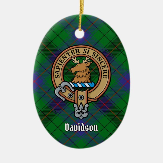 Ornamento De Cerâmica Clan Davidson Crest sobre Tartan (Frente)