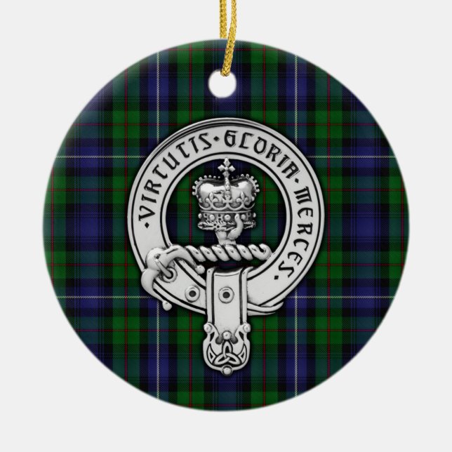 Ornamento De Cerâmica Clan Donnachaidh (Robertson) Crest /Hunting Tartan (Frente)