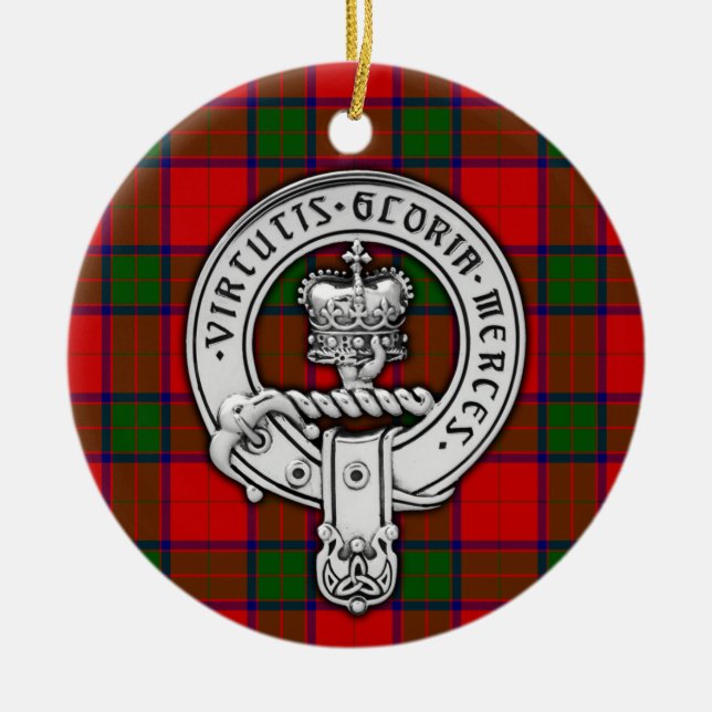 Ornamento De Cerâmica Clan Donnachaidh (Robertson) Crest & Tartan (Frente)