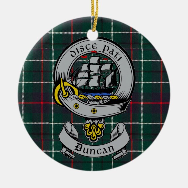 Ornamento De Cerâmica Clan Duncan Crest Crachá & Tartan Personalizável (Frente)