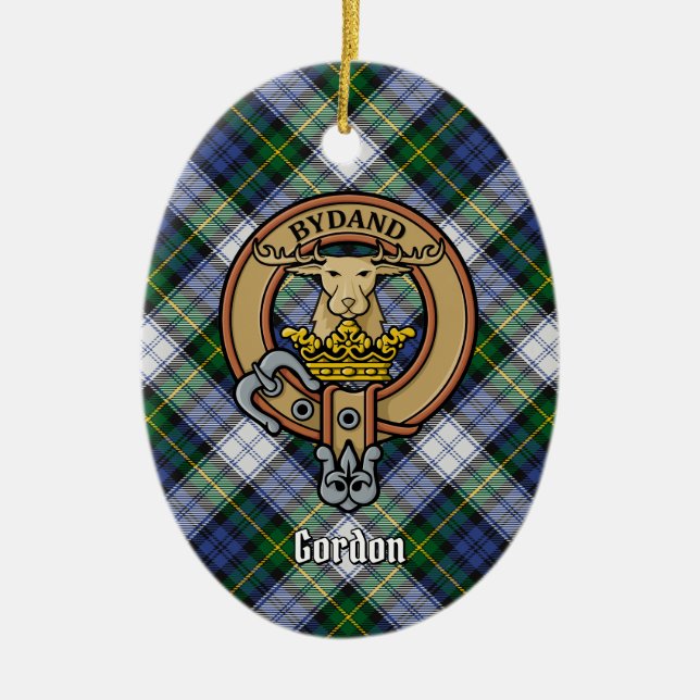 Ornamento De Cerâmica Clan Gordon Crest sobre Dress Tartan (Frente)