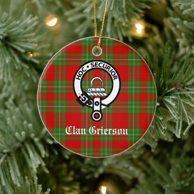 Ornamento De Cerâmica Clan Grierson Crest Crachá e Tartan (Árvore)