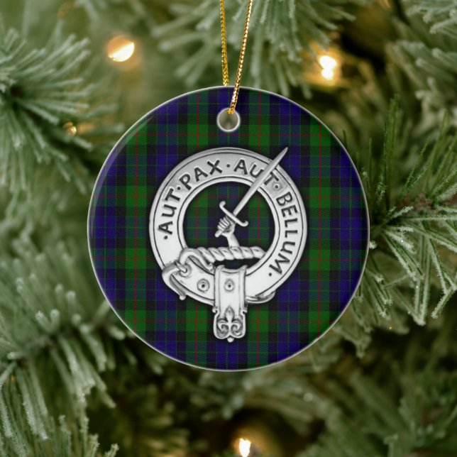 Ornamento De Cerâmica Clan Gunn Crest & Tartan (Árvore)