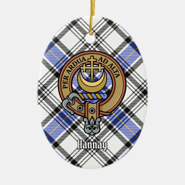 Ornamento De Cerâmica Clan Hannay Crest sobre Tartan (Frente)