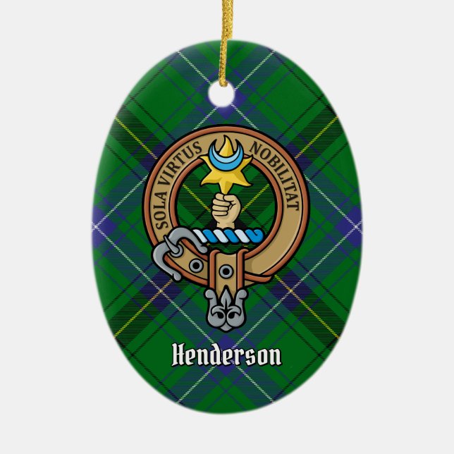 Ornamento De Cerâmica Clan Henderson Crest sobre Tartan (Frente)