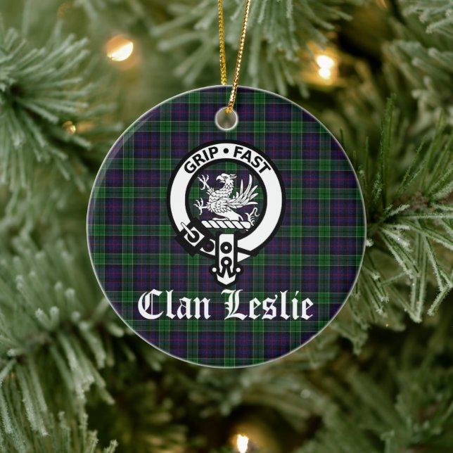 Ornamento De Cerâmica Clan Leslie Crest Crachá e Tartan (Árvore)
