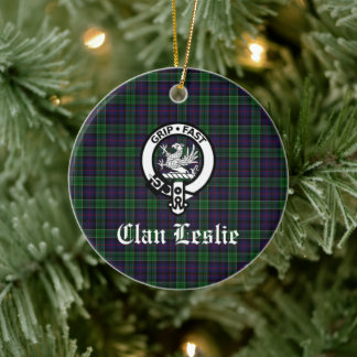 Ornamento De Cerâmica Clan Leslie Crest Crachá e Tartan personalizável