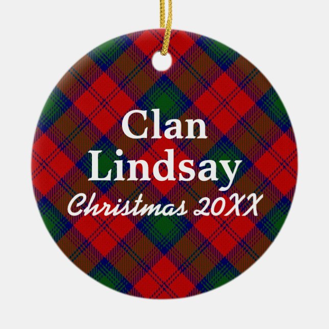 Ornamento De Cerâmica Clan Lindsay Scottish Tartan (Frente)